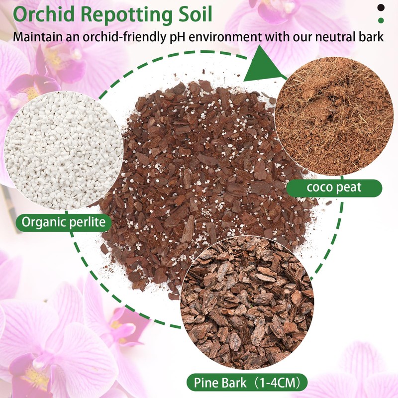 Orchid Potting Mix,Premium Orchid Bark Potting Mixture of Pine Bark,Perlite