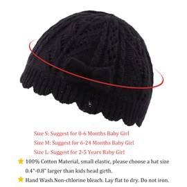 Bamery Winter Little Girls' Beanie Hat Cute Toddler Girl Knitted Hat Cotton Warm Hats for Under 6 Years (Black Bow, S/0-6m)