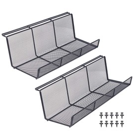 KEEGH Under Desk Cable Management Tray, Metal Cable Tray, Under Desk Cable Organizer, 17 inch Super Sturdy Cord Organizer Rack, Set of 2 Black