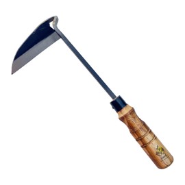 alanx 12 Inch Japanese Gardening Hand Weeding Sickle, Weeding Hoe with Long Wooden Handle