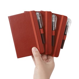 ZUIMER 3Pack Pocket Notebook Small Notebook Journal Notebook 4 inches x 5.7 inches 200 Pages Leather Cover With Pen Holder Page Marker Ribbons (Borwn*3)