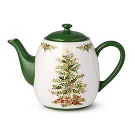 Holly Tree Christmas Teapot – 36oz Ceramic Holiday Teapot with Classic Tree Design, Perfect for Winter Tea Service, Decorative and Functional, and Collectible
