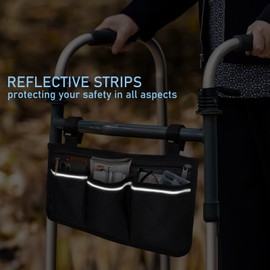 Large Walker Pouch for Rolling Walker - 16"L x 8.5"W x 8"H Double Thickened Oxford Walker Bag with Cup Holder, Durable Walker Tote Bag with Storage Pockets, Walker Accessories Bag, Black