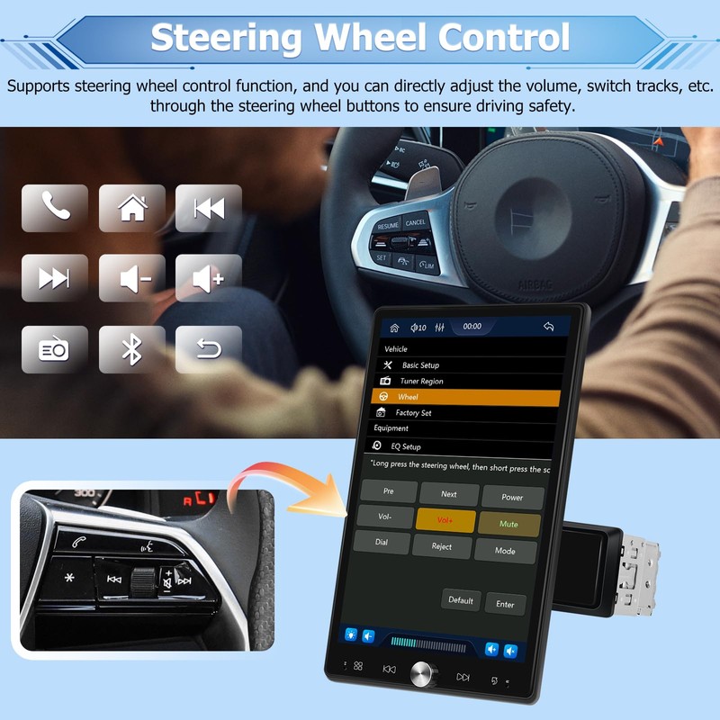 NHOPEEW 10.4 Inch Vertical Single Din Touchscreen Car Radio -