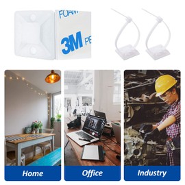 Strong Back-Glue Self Adhesive Cable Zip Tie Mounts Kit - 50 Set Cable Management Clips with 6" Zip Ties, Wire Holders - Outdoor Sticky Wire Organizer Clips-White