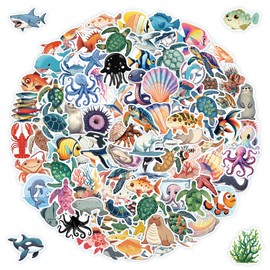 102 Pcs Ocean Animal Stickers, Funny Beach Themed Stickers, Cute Animal Stickers Vinyl Waterproof Stickers for Water Bottles Laptop Computer Skateboard