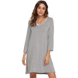 GYS Nightgowns for Women - Viscose Made from Bamboo, Soft Long Sleeve Night Shirts Comfy Sleepwear Sleep Dress, Heather Grey, Large