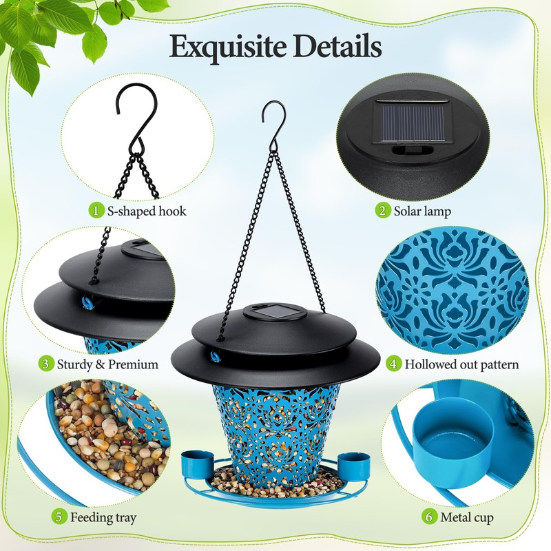 Solar Bird Feeders for Outside Hanging Metal Wild Bird Feeder