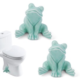 2 Pack Toilet Bolt Caps Decorative, Ceramic Frog Toilet Screw Covers Cute Porcelain Hidden Bottom Cover Easy to Install Perfect for Bathroom Decoration (Green)