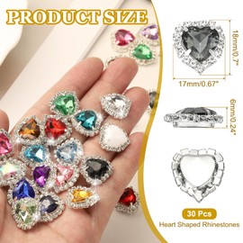 PATIKIL 30PCS Heart Rhinestones, Sew on Rhinestones Buttons Crystal Heart Nail Charm Embellishment Flatback Diamond for Sewing DIY Clothing Wedding, Gray