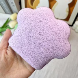 ALYAN Cat Paw Shaped Facial Cleansing Sponge, Pink and Purple, Soft Polyurethane, Deep Cleaning Makeup Remover, Body Scrubbing Tool, 2 Count