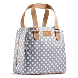 Fiambrera para mujer, con aislamiento para el trabajo, a prueba de fugas y resistente a las manchas, con contenedores, cierre de cierre, bolsa Minneola de lunares grises