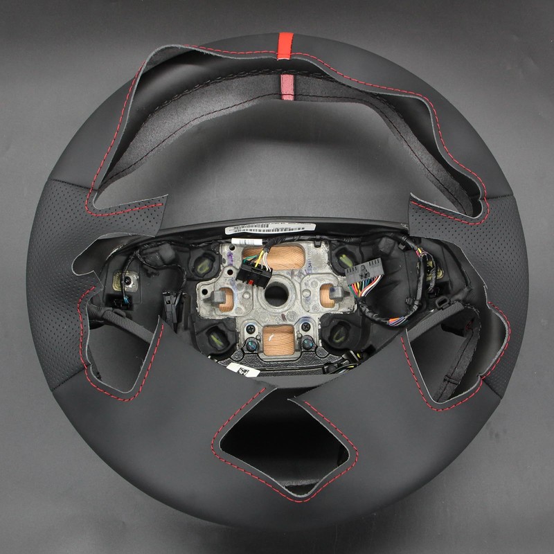 MEWANT Hand Stitch Black Artificial Leather Steering Wheel Cover for