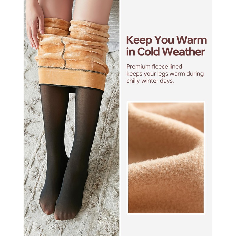Women's Tights Fleece Lined Winter Thermal Pantyhose Faux Translucent Thick