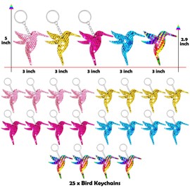 CiciBear 25 Pack Bird Sequin Keychains for Party Favors, Kids and Adults Birthday Gift, Baby Shower, Party, 5 Colors