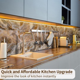 funlife 10Pcs Peel and Stick Backsplash Wall Tile for Kitchen Bathroom Laundry Room, 7.87"x7.87" Brown Marble