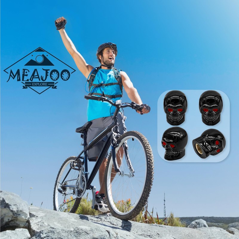MEAJOO 4PCS Skull Style Tire Valve Stem Caps, with O
