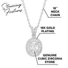 Cate & Chloe Zelda 18k White Gold Pendant Necklace, Cluster Solitaire Oval Cut Diamond Necklace, Beutiful Trendy Twilight Special Occasion Sparkle Necklace for Women Fancy Round CZ