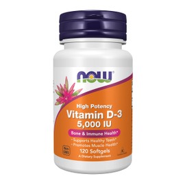 NOW Foods Supplements, Vitamin D-3 5,000 IU, High Potency, Structural Support*, 120 Softgels