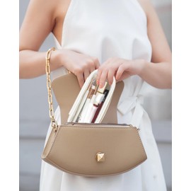 FFpaw Small Clear Makeup Brush Bag, Slim Travel Makeup Brush Holder Mini Makeup Pouch Portable Makeup Brush Organizer with Zipper Waterproof Makeup Brush Storage Bag Case for Women (White)