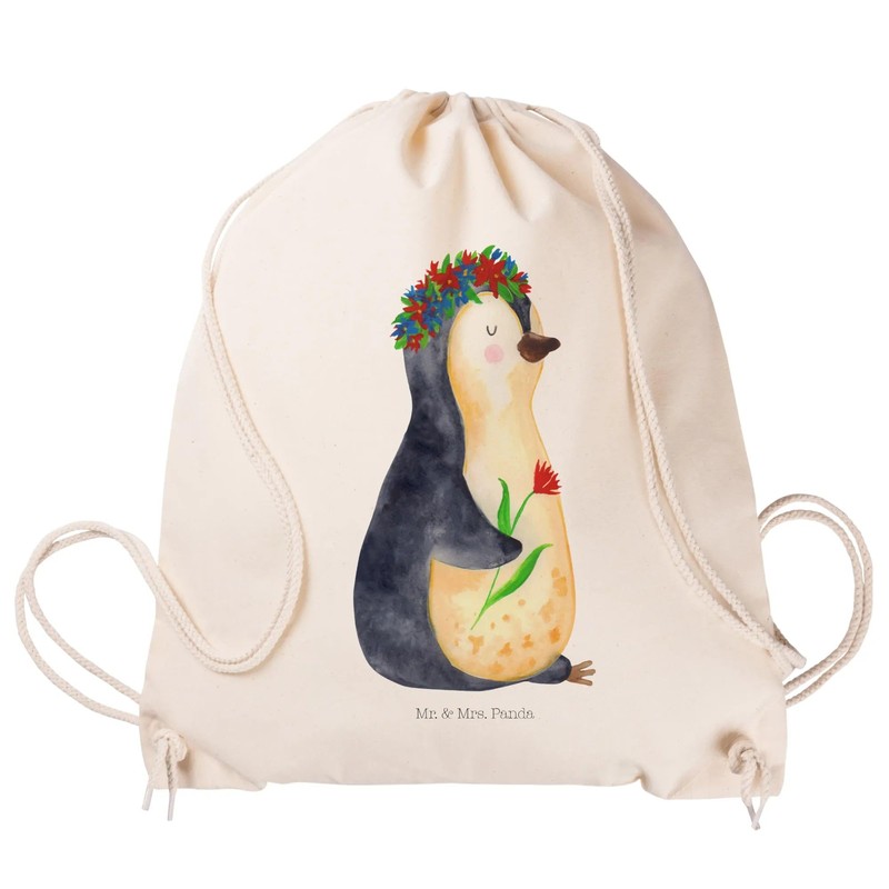 Mr. & Mrs. Panda Sports Bag Penguin Flower Wreath, cream-coloured