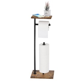 Toilet Paper Holder Stand Bathroom Toilet Paper Roll Holder with Shelf, Free Standing Toilet Paper Holders Floor Stand Freestanding Tissue Dispenser for Reserve Wipe Mega Rolls, Phone