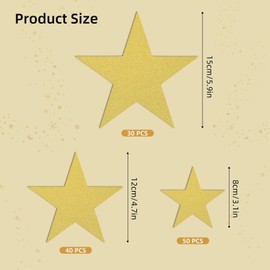 Ktxaby Pack of 120 Gold Glitter Stars Cut-Outs 15 cm 12 cm 8 cm Decorative Stars Paper Stars Decorations for Wedding Birthday Christmas Party Wall Decoration Crafts (3 Sizes)