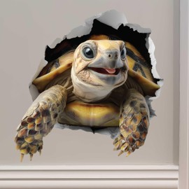 Turtle Hole Wall Decal – 3D Realistic Tortoise Sticker – Removable Peel & Stick Vinyl Wall Art