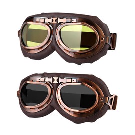 LJDJ Motorcycle Goggles - Vintage Pilot Style Goggles Dirt Bike ATV Motocross Riding Offroad Eyewear Scooter Outdoor Sports Glasses Combat Tactical Goggles for Men Women Youth Adult