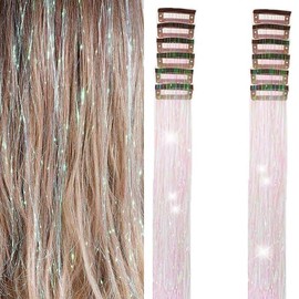 6PCS Clip en Ha Tinsel Set 23.6 pulgadas Fay Peluca Pieza Accesorios Ha brillantes Extensiones Ha Glitter r Mujeres Gls Niños Festival Fiesta Uso