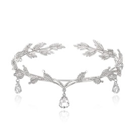 EVER FAITH Wedding Bridal Headband for Brides, Austrian Crystal Teardrop Leaf Elf Costume Hair Accessory Tiara Hair Band Crown for Cosplay Birthday Party Christmas Clear Silver-Tone