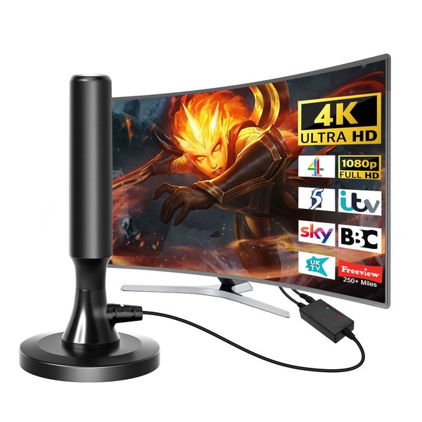 TV Aerial Indoor 250+ Miles Long Range - Amplified TV