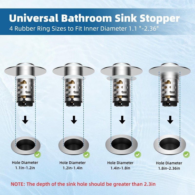 iFealClear Upgraded 4-in-1 Bathroom Sink Drain Stopper Hair Catcher, Universal