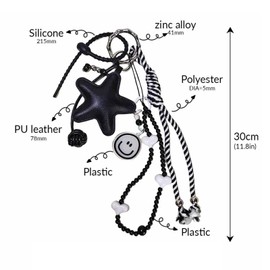 CAZOYIN Leather Bag Charms Black Pentagram Heart Keychain Purse Charm Y2K Trendy Rope Key Chains Backpack Handbag Accessories Gifts for Women