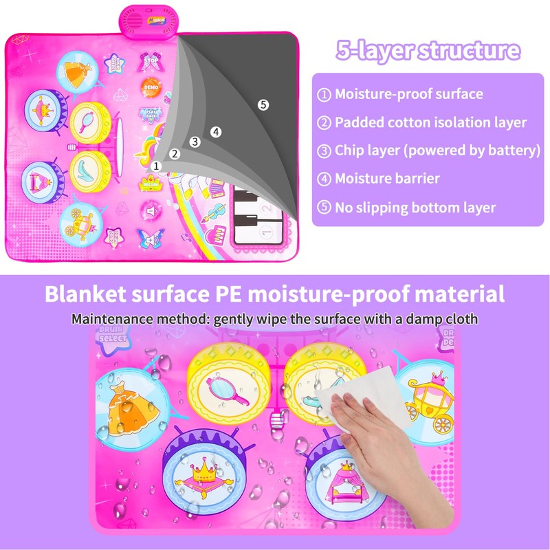 Baby Piano Mat Bright Color Pattern Educational Piano and Drum