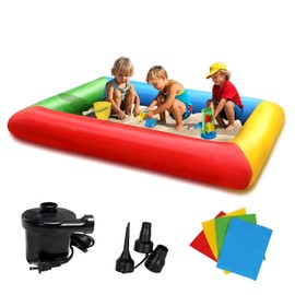 Inflatable Large Sandbox, Kids Thickened Foldable Sand Box with Pump for Party Backyard Garden Lawn Play Sand Pit Outdoor Indoor Includes Patches, 77.8" x 57.5"