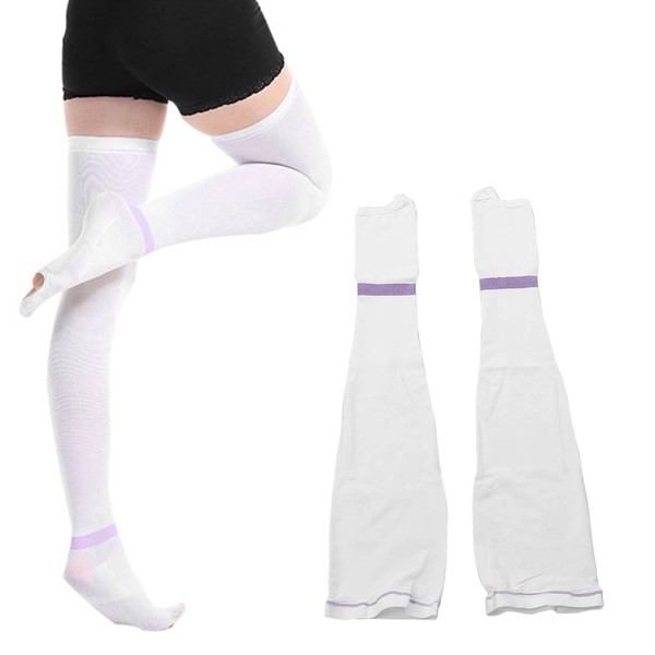 Compression Stockings, Thigh High Compression Socks, White Tube Compression Stockings Prevent Leg Edema, Breathable Compression Stockings for Varicose Veins, Swelling, Edema (XL)