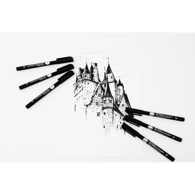 Daler-Rowney Simply Black Fineliners Set, 6 Pens, Ilustration, Drawing, Water-Resistant,