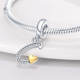 Pandach 925 Sterling Silver Alphabet Initial Letters Charms Complete A-Z Solid Silver Cubic Zircons Beads Dangle Pendants for European Bracelets Necklace Women Holiday Gifts…