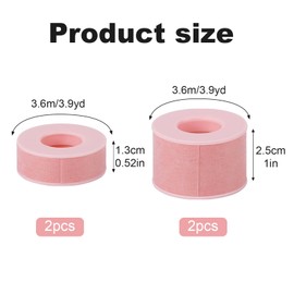 4pcs Lash Adhesive Tape, Reusable Adhesive Waterproof Silicone Tape Eyelash Tape for Lash Extension Lash Beauty Auxiliary Tools (2 Large and 2 Small, pink)