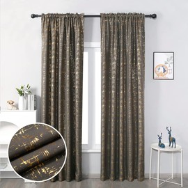 Taisier Home Gold Nursery Curtains - Light Filtering Blackout Drapes, Dark Grey & Gold Geometric Dots, Linen Textured Rod Pocket, 72" (Set of 2 Panels) - Luxury Metallic Kids Room