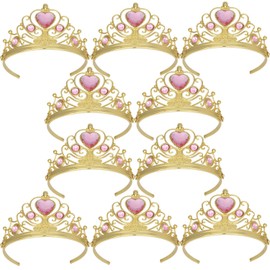 Tiaras and Crowns for Little Girls Crowns and Tiaras for Child from 3 Years Up Party Favors Pink Tiara Plastic Gold Tiara(10 Pack)