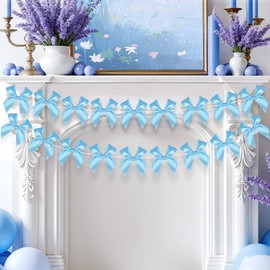 Pink Bow Garland Coquette Bownot Banner Garland for Birthday Bridal Shower Bachelorette Wedding (Blue-G, 2pc)
