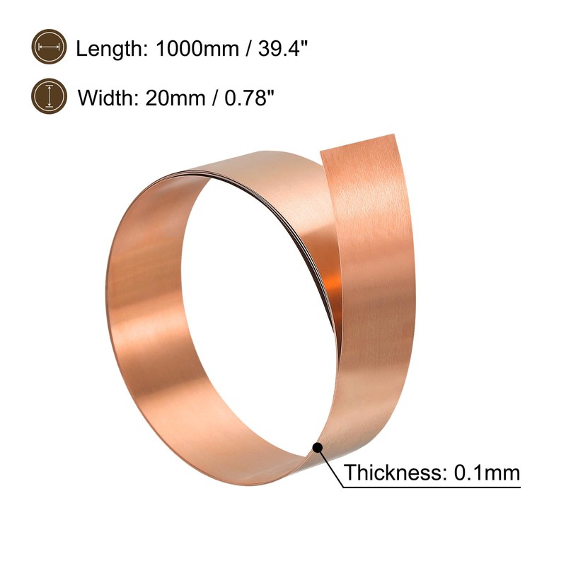 sourcing map Copper Sheet Roll, 3000mm x 20mm x 0.1mm