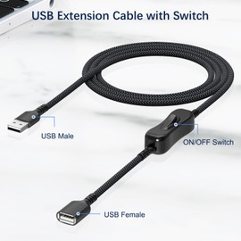 Itramax USB On Off Switch Cable,USB Extension Cable Support Data and Power 10FT/3M,Inline Power Switch,Male to Female with Toggle Switch for LED Lamp,LED Light Strips,Driving Recorder