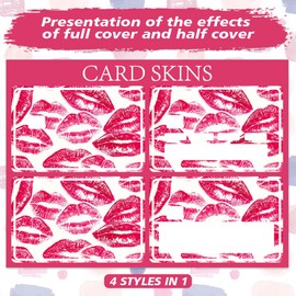 Peacoblue Bank Card Sticker Pink Lip Print Credit Debit Card Custom Skin Cover Protector, 4 Styles Waterproof Scratch-Proof and Attractive Decal for Most Popular EBT Transportation Key Card
