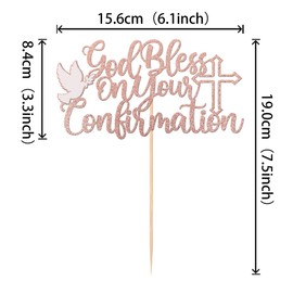 ZHUOWEISM 1 PCS God Bless On You Confirmation Cake Topper with Cross Glitter First Communion Cake Pick for for Christening Baptism Baby Shower Birthday Party Cake Decorations Supplies Rose Gold