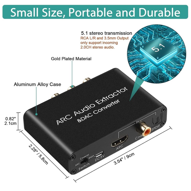 192KHz DAC Converter, Digital to Analogue L/R RCA Adapter, HDMI