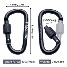 TITECOUGO 3 PCS Aluminum Alloy D-Ring High Strength Carabiner Key Chain Clip Hook for Camping Hiking Outdoor (Not for Climbing) 3 Color