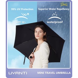 UVANTI - Paraguas pequeño con funda - Paraguas ligero plegable compacto de viaje ligero y portátil para mochila, bolsillo para sol y lluvia, paraguas UV para niños, niñas, niños y mujeres